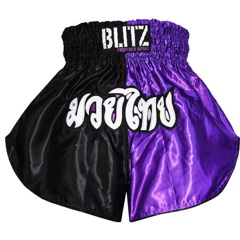 Blitz Adult Muay Thai Shorts - Purple / Black Training Sparring