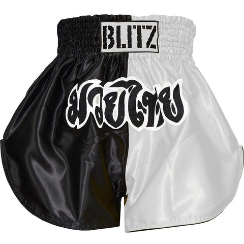 Blitz Adult Muay Thai Shorts - White / Black Training Sparring