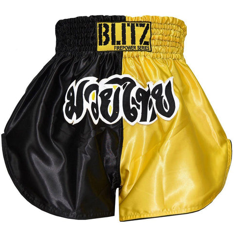 Blitz Adult Muay Thai Shorts - Yellow / Black Training Sparring