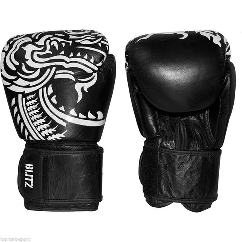 Blitz Firepower Black Muay Thai Leather Boxing Gloves