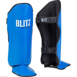 Blitz Firepower Leather Competition Shin & Instep Guards - Red Blue Black