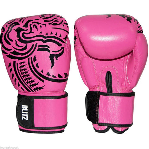 Blitz Firepower Pink Muay Thai Leather Boxing Gloves