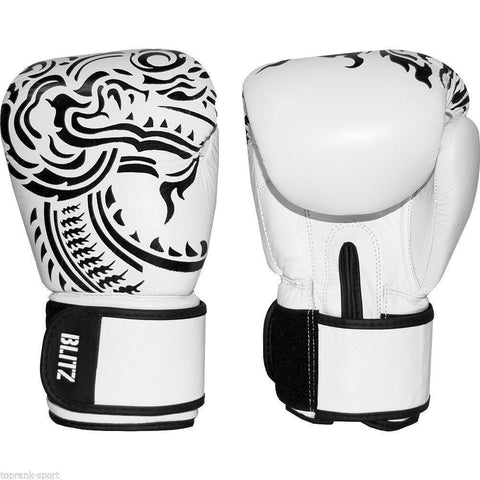 Blitz Firepower White Muay Thai Leather Boxing Gloves