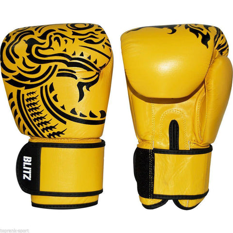 Blitz Firepower Yellow Muay Thai Leather Boxing Gloves