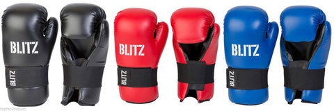 Blitz Pro Leather Semi Contact Open Palm Gloves - Black Blue Red