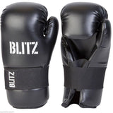 Blitz Pro Leather Semi Contact Open Palm Gloves - Black Blue Red