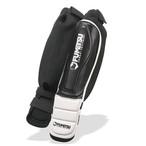 FUMETSU LEATHER PRO MMA SHIN GUARDS BLACK/WHITE-Sparring Training GYM