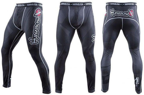 HAYABUSA METARU 47 SILVER COMPRESSION PANTS SPATS BLACK MMA