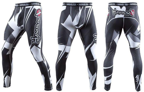 HAYABUSA METARU 47 SILVER COMPRESSION PANTS SPATS BLACK/WHITE MMA