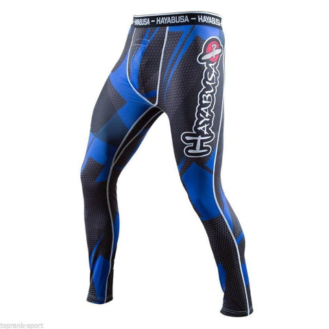 HAYABUSA METARU 47 SILVER COMPRESSION PANTS SPATS BLUE MMA