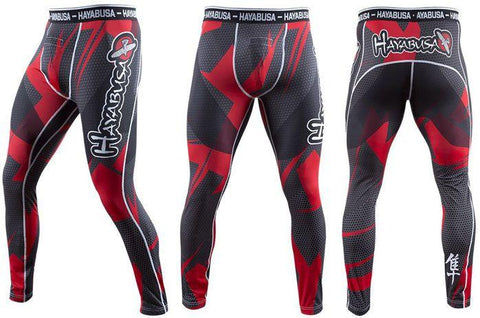 HAYABUSA METARU 47 SILVER COMPRESSION PANTS SPATS RED MMA