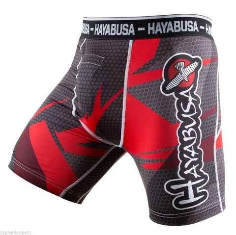 HAYABUSA METARU 47 SILVER COMPRESSION VALE TUDO SHORTS RED MMA