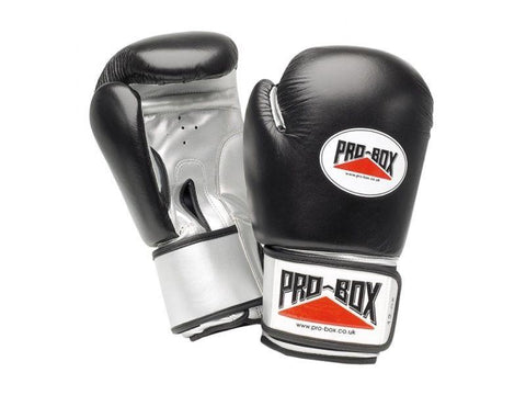 PRO BOX 12oz 'BLACK COLLECTION' BLACK-SILVER GLOVES SPARRING TRAINING BOXING