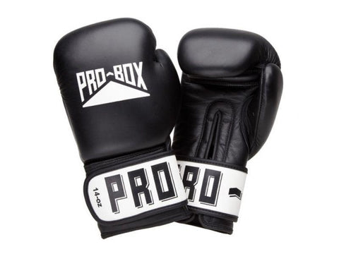 PRO BOX LEATHER CLUB ESSENTIALS BLACK GLOVES - SPARRING TRAINING BOXING