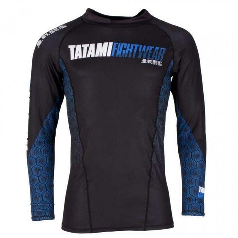 TATAMI MENS ESSENTIALS BLUE HEXAGON RASH GUARD - MMA BJJ