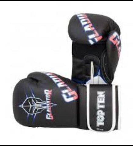 TOP TEN GLADIATOR BOXING GLOVES BLACK / BLUE Sparring Training Adults