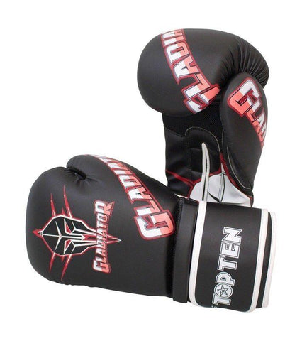 TOP TEN GLADIATOR BOXING GLOVES BLACK / RED Sparring Training Adults