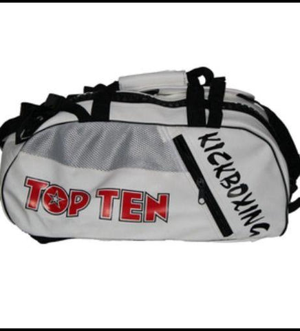 TOP TEN KICKBOXING HOLDALL BACK PACK BAG White Black