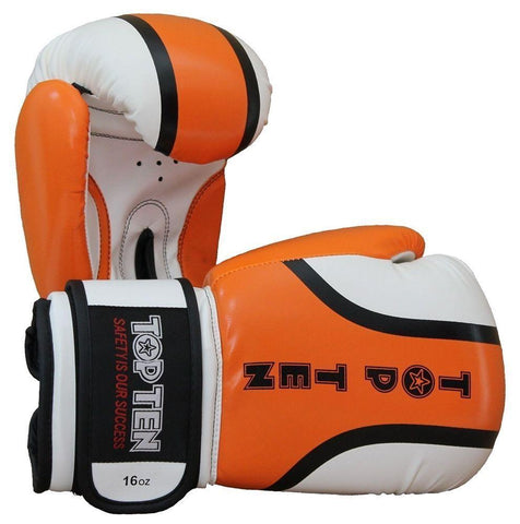 TOP TEN RALLEY BOXING GLOVES WHITE/ORANGE - Training Adults