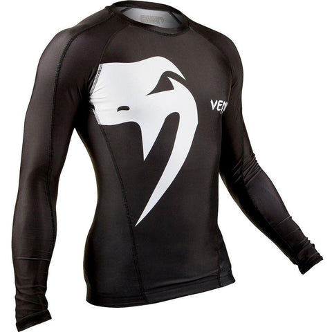 VENUM GIANT LONG SLEEVE MENS RASH GUARD BLACK MMA BJJ